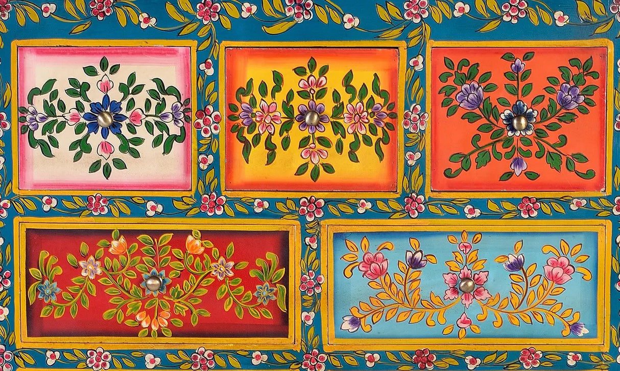 Giner and Colomer - 7-Drawer, 2-Door Mango Wood Chest With Hand-Painted Details