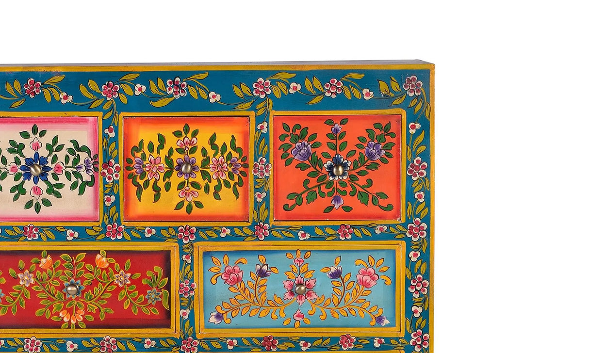 Giner and Colomer - 7-Drawer, 2-Door Mango Wood Chest With Hand-Painted Details