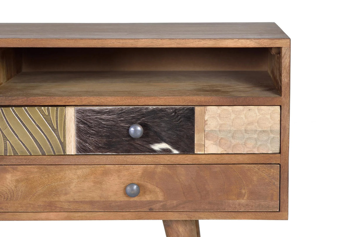 Giner and Colomer - Mango Wood TV Furniture With Bronze, Cow Skin & Camel Bone Details