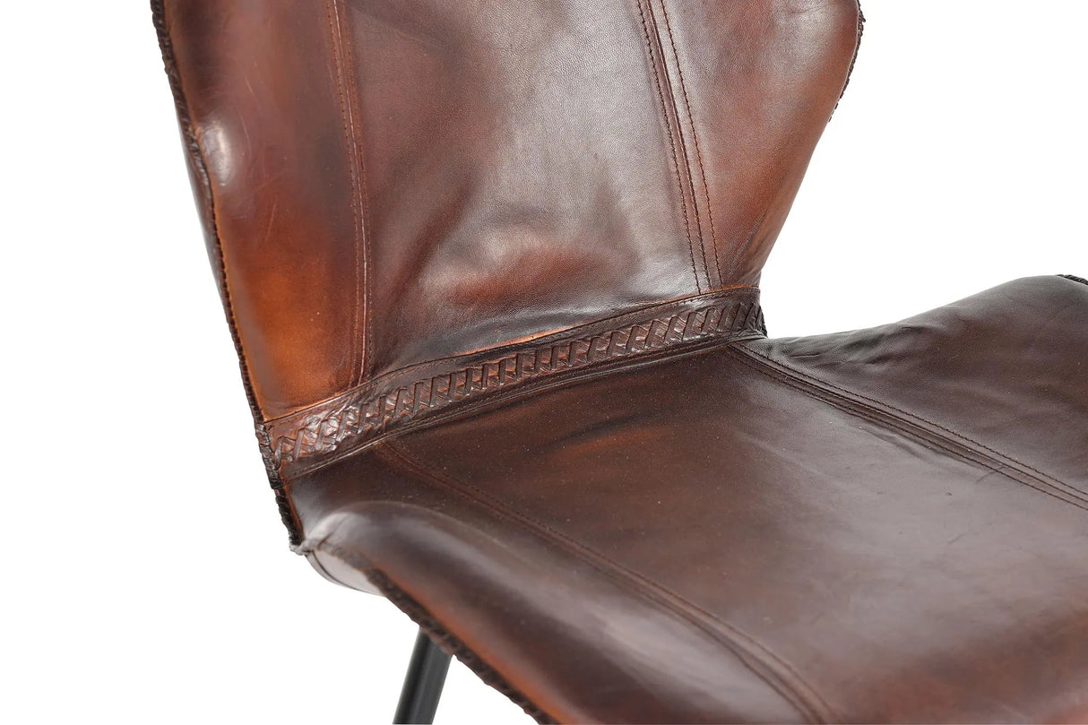 Giner and Colomer Leather And Metal Stool With Elevated Seating