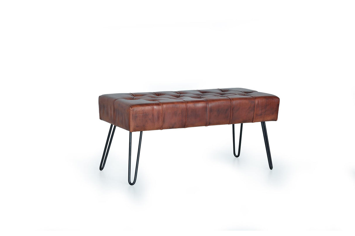 Giner and Colomer - Leather Stool With Metal Legs