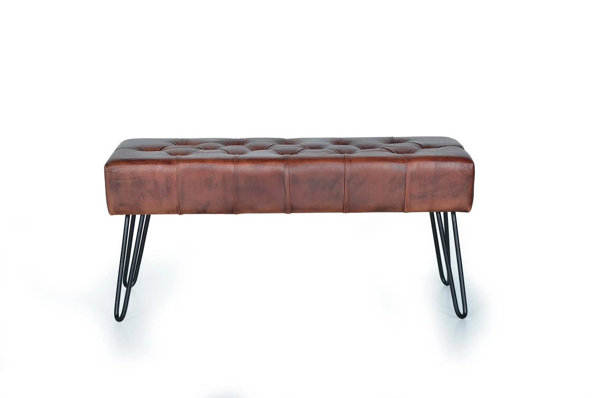 Giner and Colomer - Leather Stool With Metal Legs