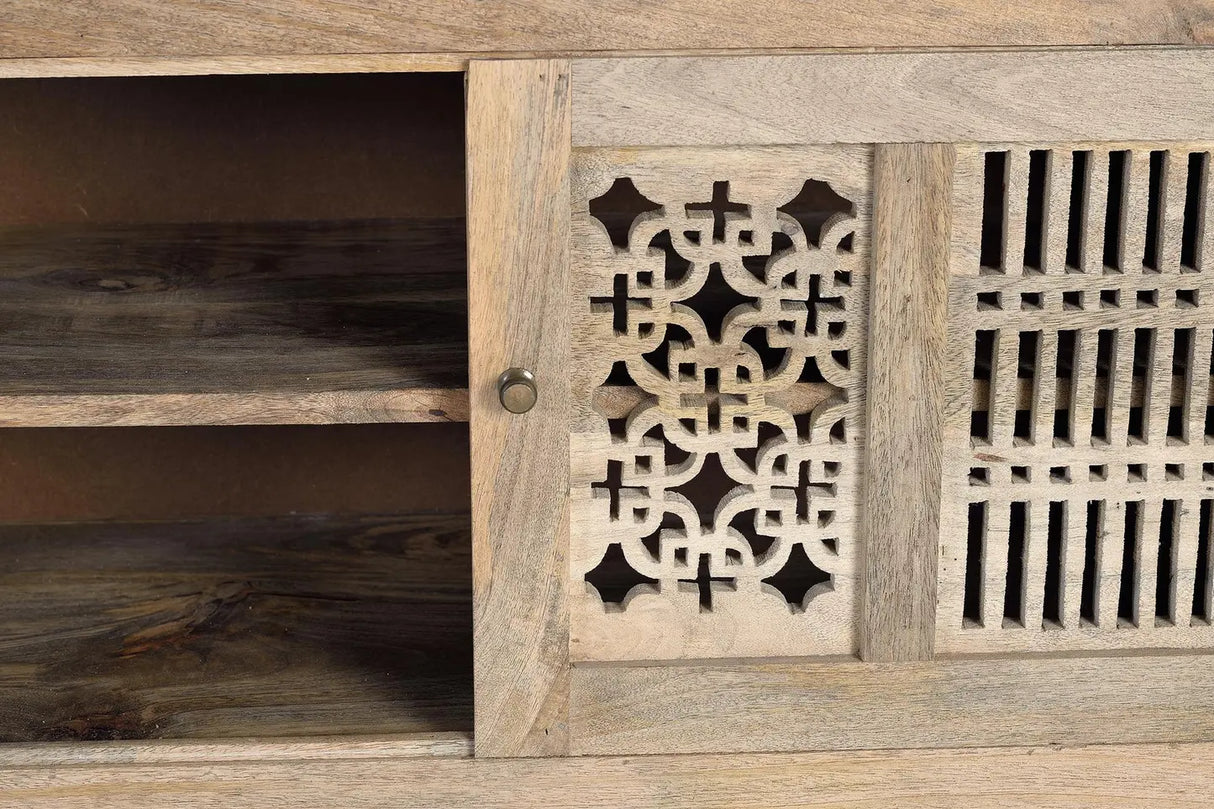 Giner and Colomer - Mango Wood TV Cabinet With 2 Sliding Doors & Metal Base