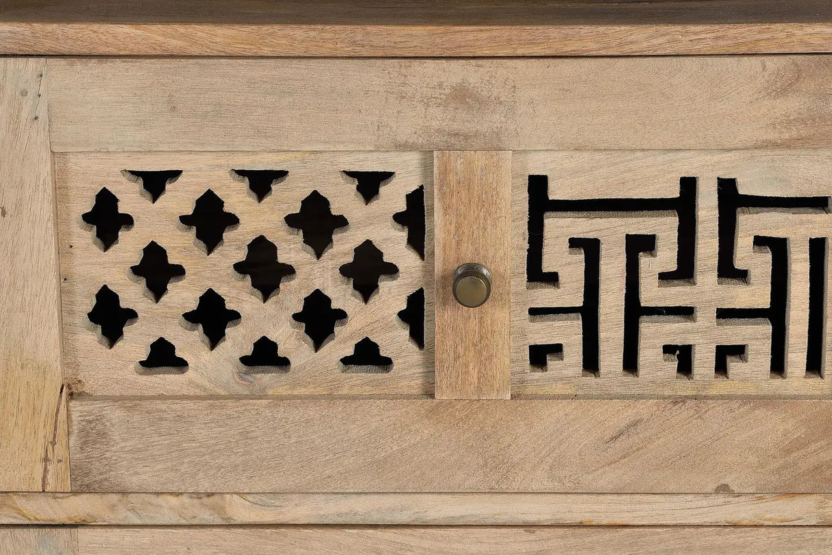 Giner and Colomer - 2-Drawer Mango Wood Bookcase With Metal Base & Hand-Carved Details