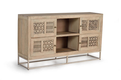Giner and Colomer - Mango Wood Sideboard With 4 Sliding Doors & Metal Base