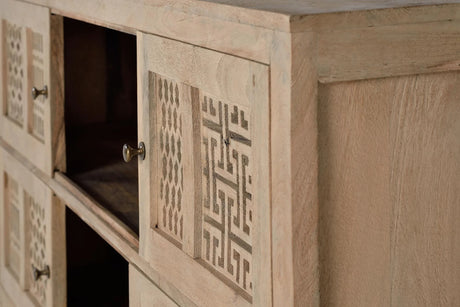 Giner and Colomer - Mango Wood Sideboard With 4 Sliding Doors & Metal Base