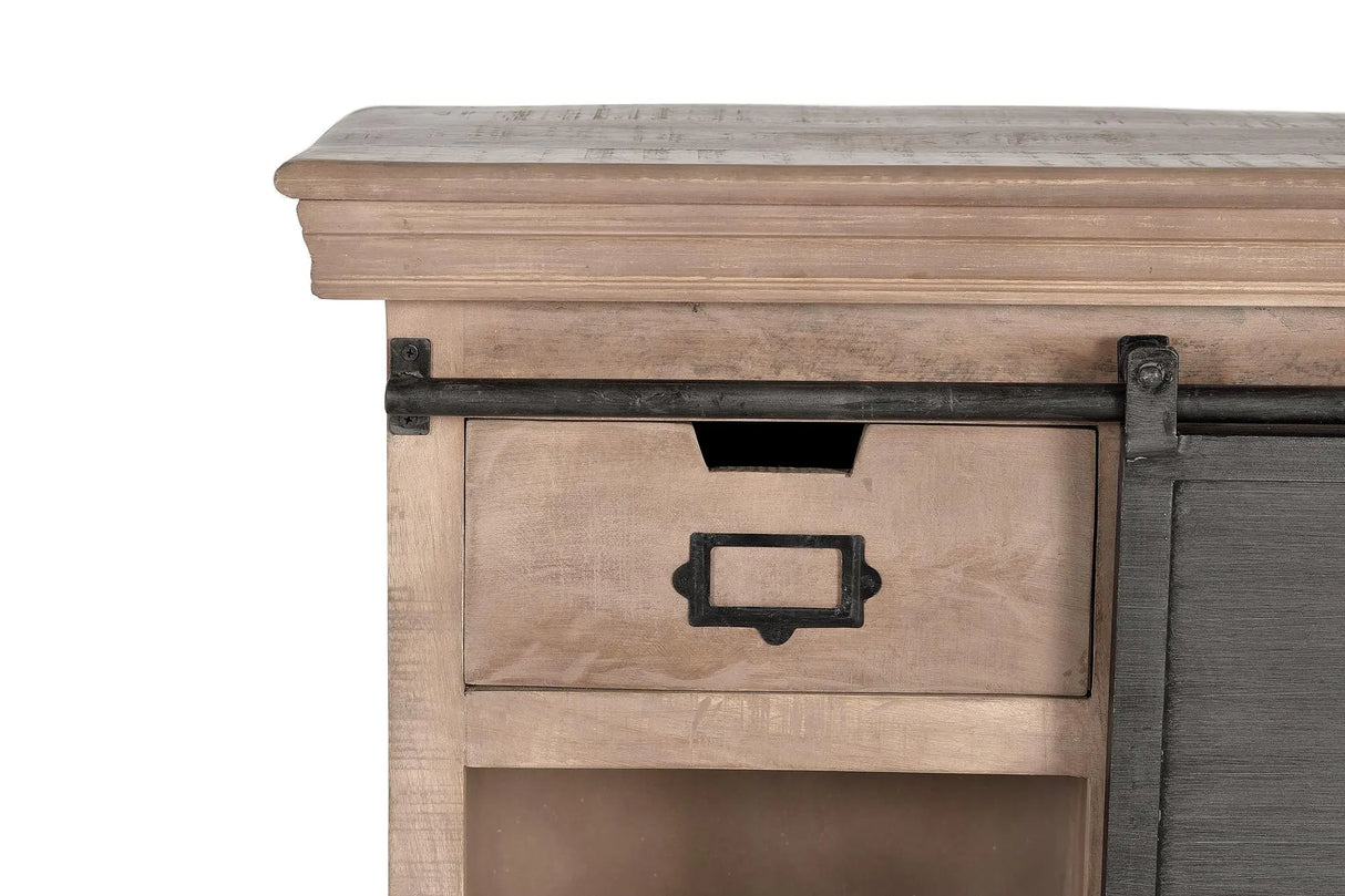 Giner and Colomer - Industrial Mango Wood & Metal Console (2 Drawers, 1 Sliding Door)