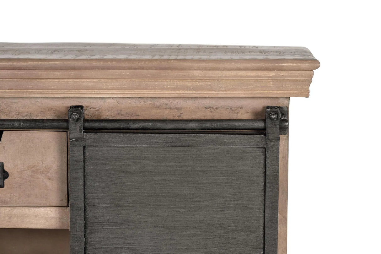 Giner and Colomer - Industrial Mango Wood & Metal Console (2 Drawers, 1 Sliding Door)