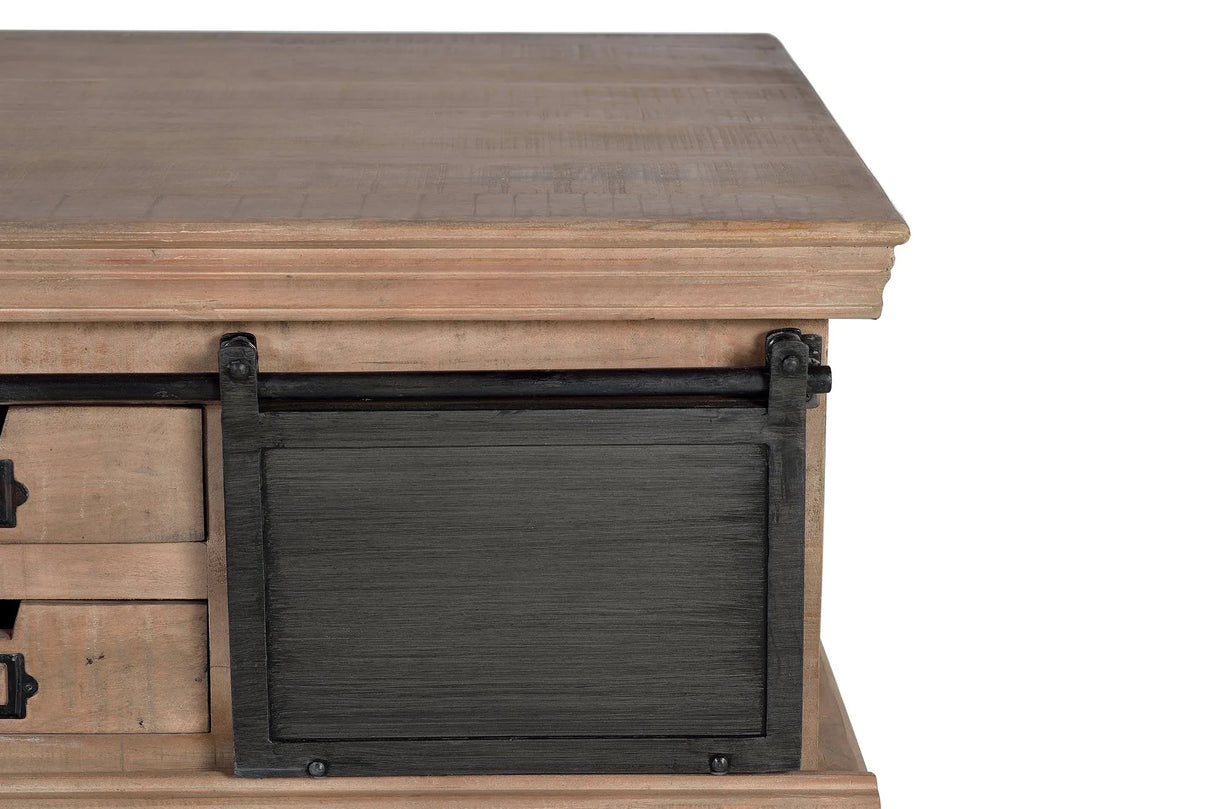 Giner and Colomer - Mango Wood & Metal Coffee Table (4 Drawers, 2 Sliding Doors)