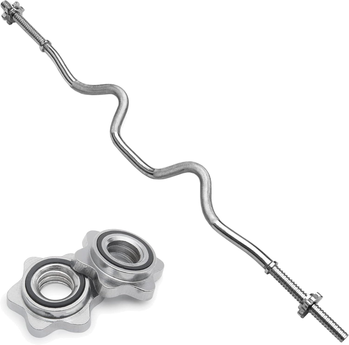 Body Revolution EZ 1" Super Curl Barbell Bar 1.2m Spring Collar