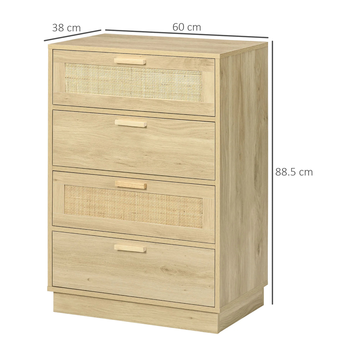 HOMCOM Chest of Four Rattan Weave Panel Drawers - Wood-Effect