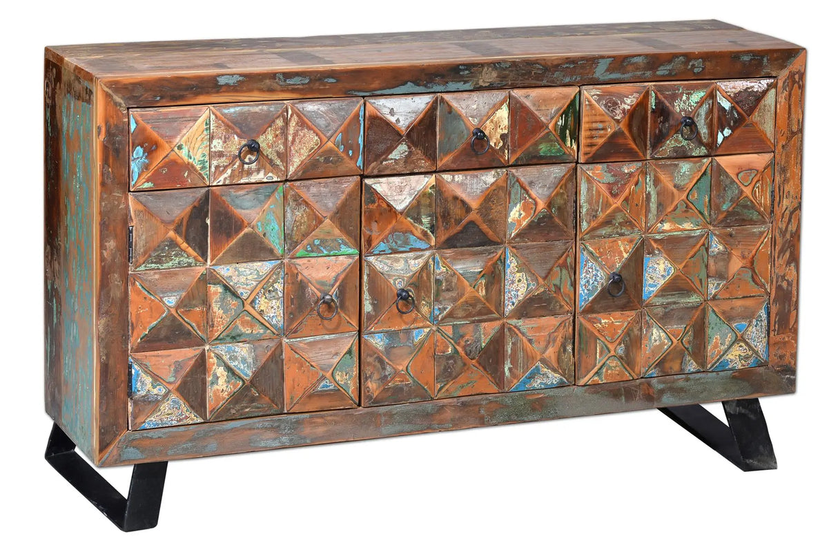 Giner and Colomer - Recycled Wood Sideboard With Diamond-Tip Finish (3 Drawers, 3 Doors)