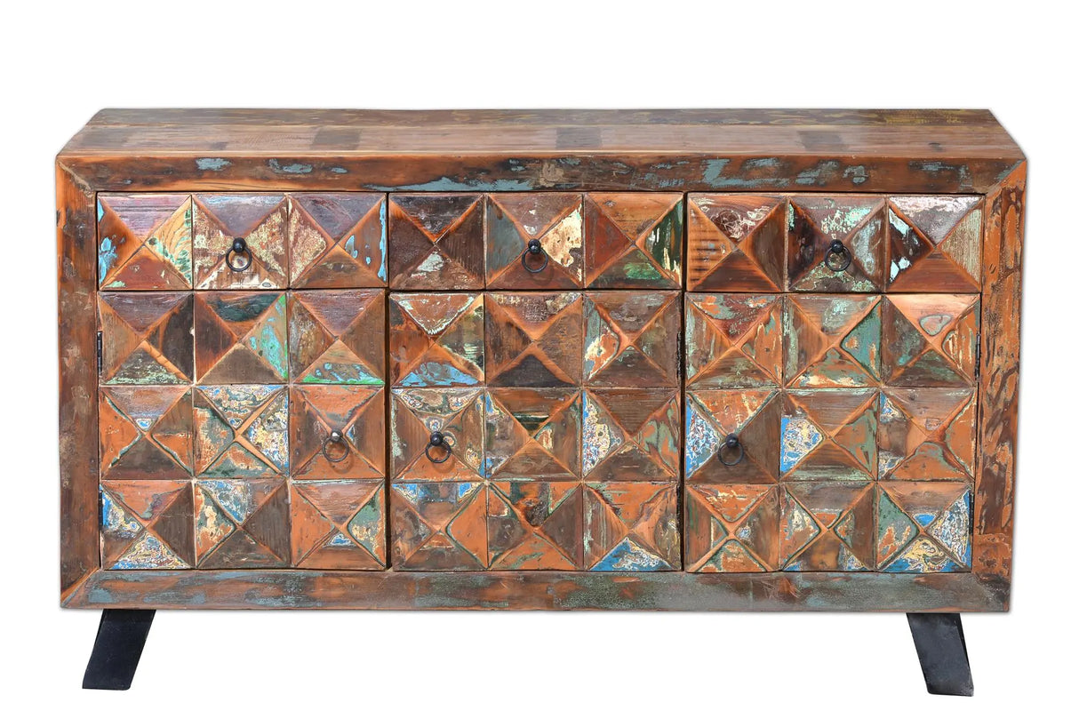 Giner and Colomer - Recycled Wood Sideboard With Diamond-Tip Finish (3 Drawers, 3 Doors)