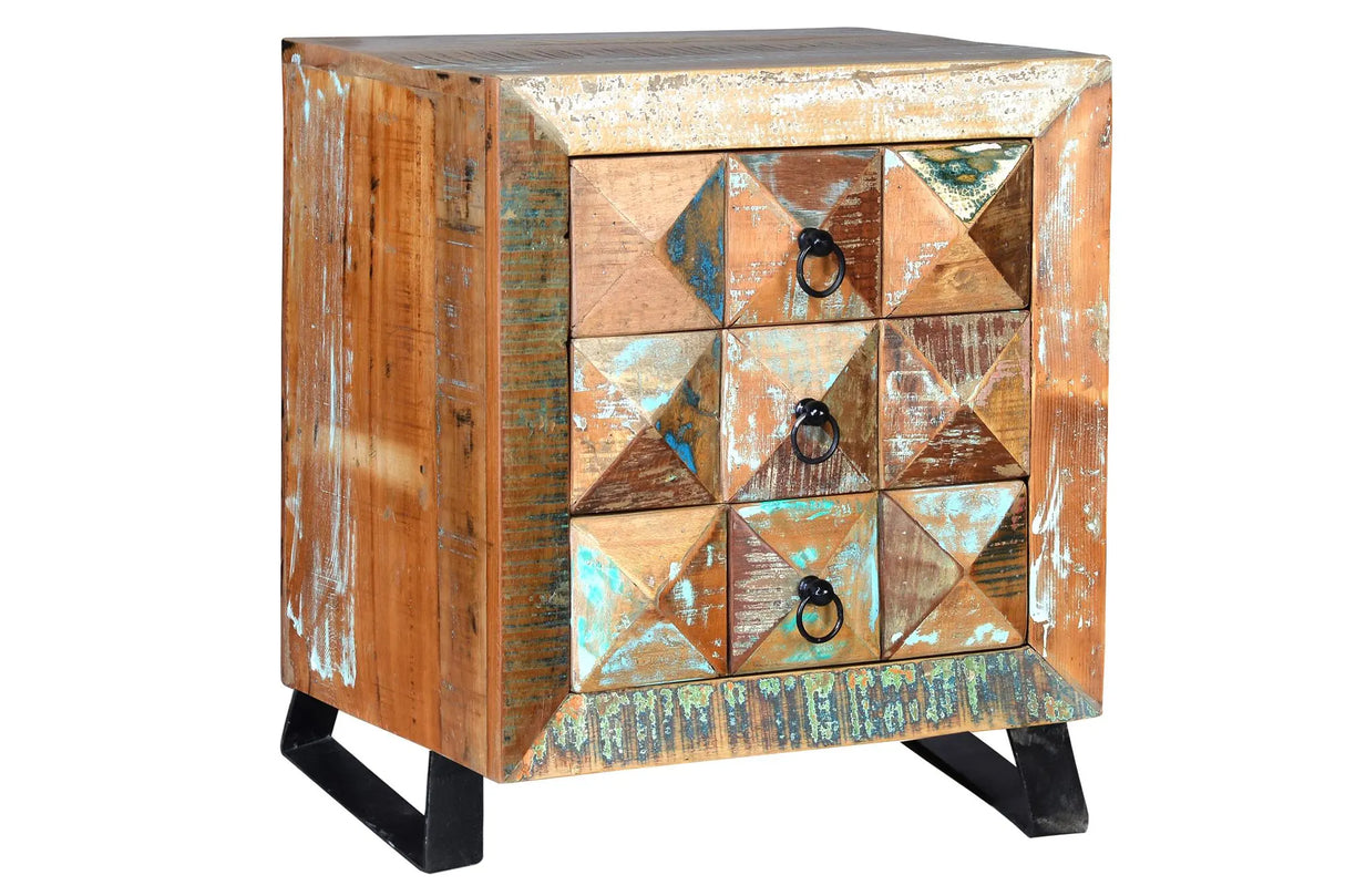 Giner and Colomer - 3-Drawer Table In Recycled Wood With Iron Feet