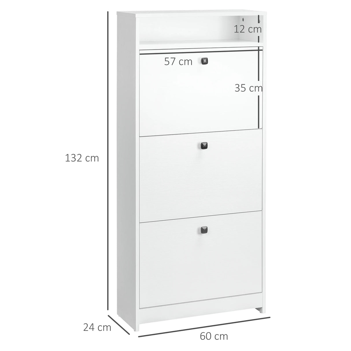 HOMCOM Narrow Shoe Cabinet with 3 Flip Doors, 14-18 Pairs Shoe Cupboard with Open Shelf for Slim Hallway and Entryway, 24 x 60 x 132 cm, White