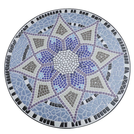 Outsunny Outdoor Mosaic Round Garden Table, Patio Bistro Coffee Side Table with 60cm Ceramic Top for Garden, Blue and White