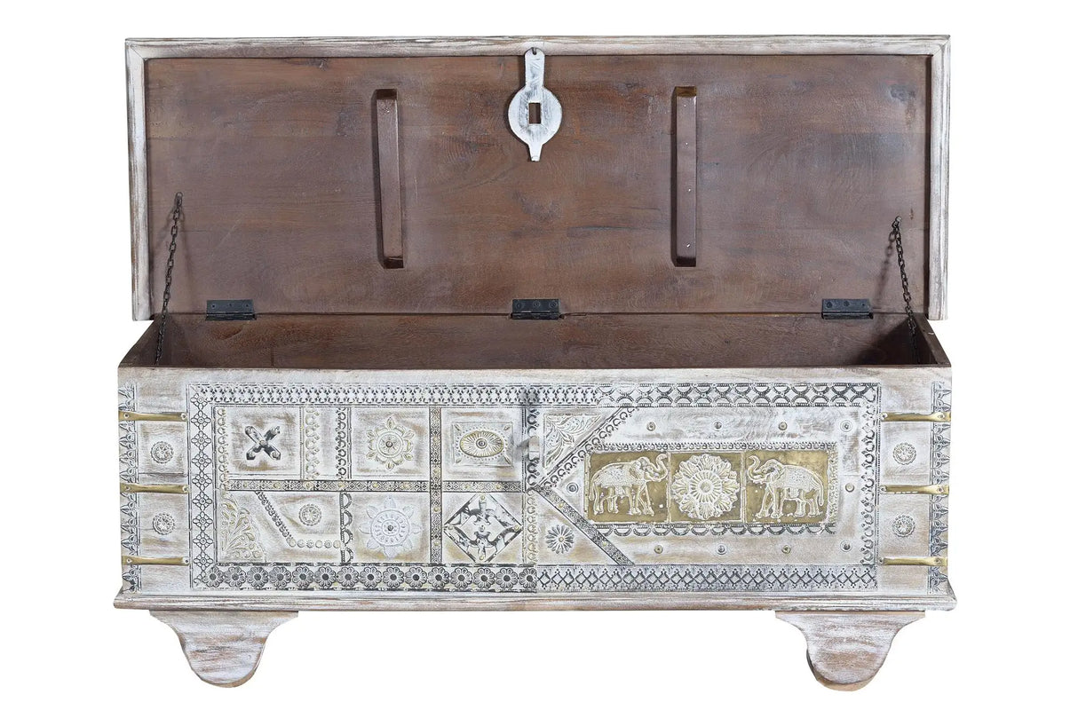 Giner and Colomer - Mango Wood Chest With Bronze Details & Top Opening