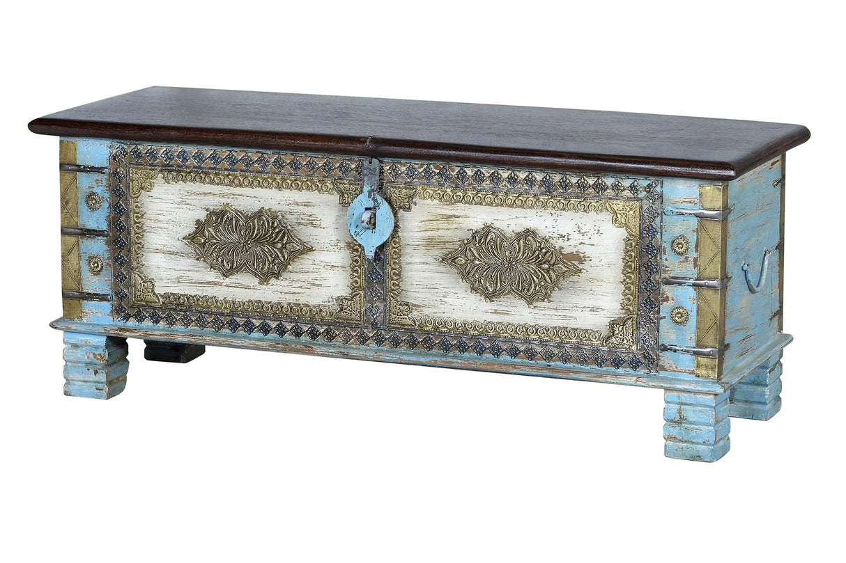 Giner and Colomer - Mango Wood Chest With Bronze Details & Top Opening