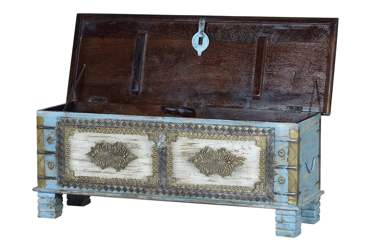 Giner and Colomer - Mango Wood Chest With Bronze Details & Top Opening
