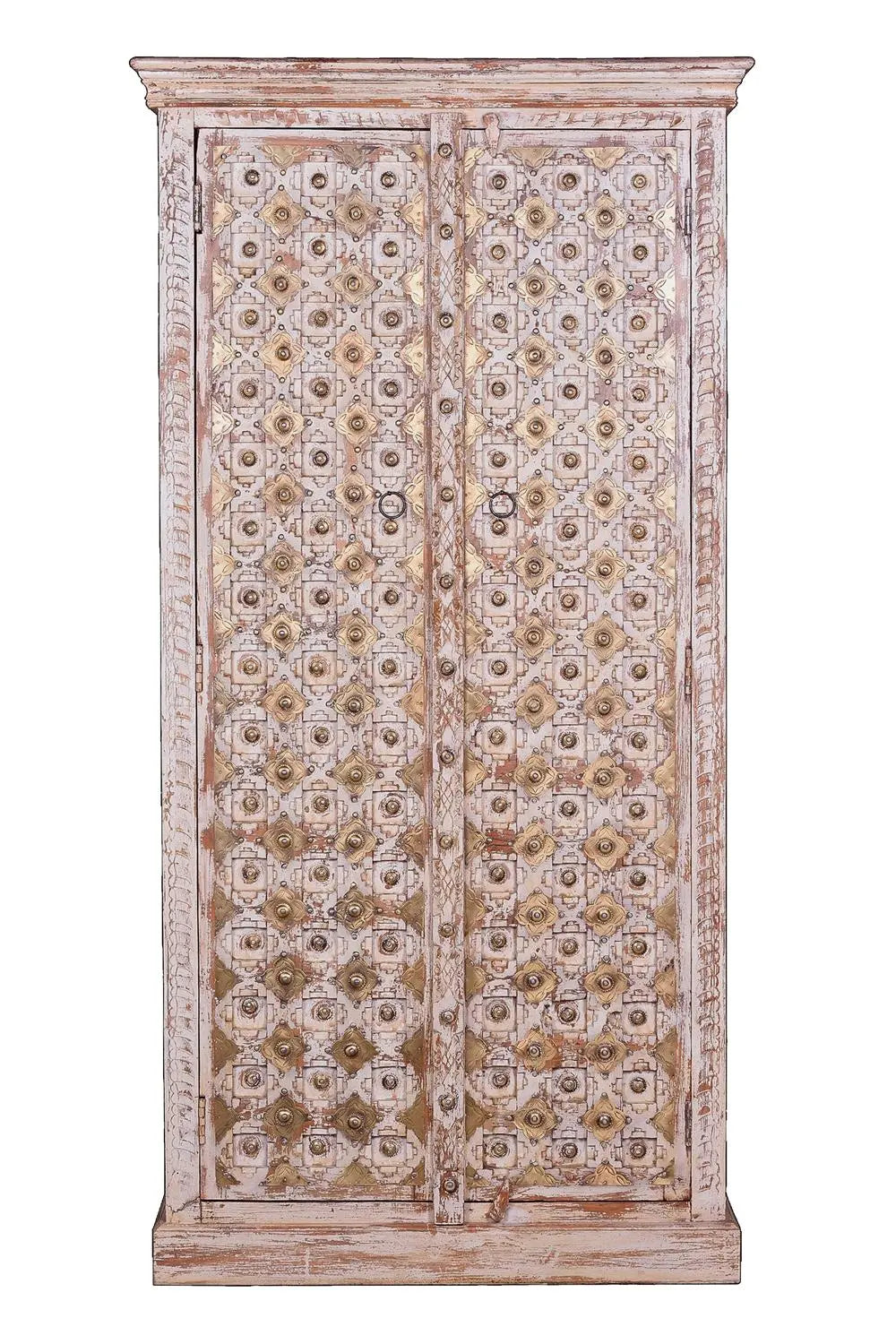 Giner and Colomer - 2-Door Mango Wood Cabinet With Bronze Details & Shelves