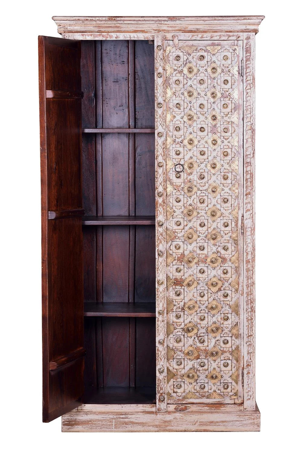 Giner and Colomer - 2-Door Mango Wood Cabinet With Bronze Details & Shelves
