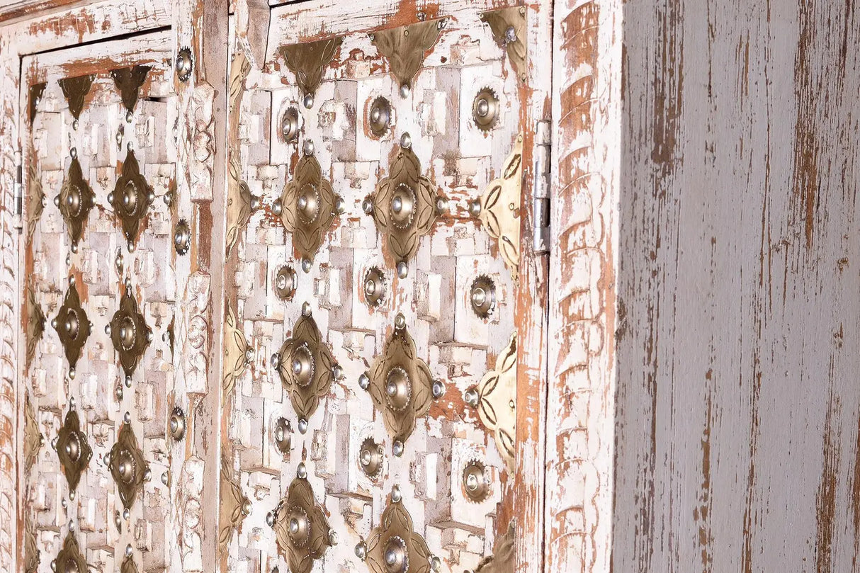 Giner and Colomer - 2-Door Mango Wood Cabinet With Bronze Details & Shelves