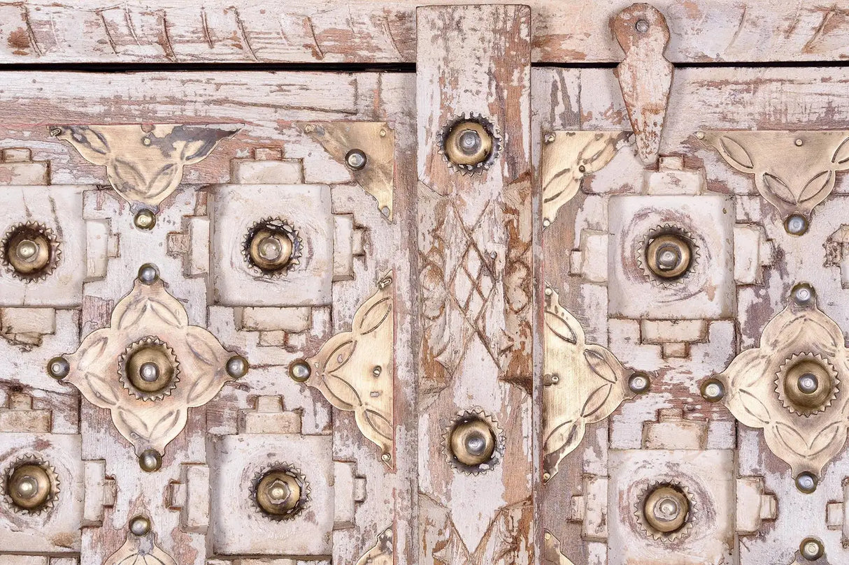 Giner and Colomer - 2-Door Mango Wood Cabinet With Bronze Details & Shelves