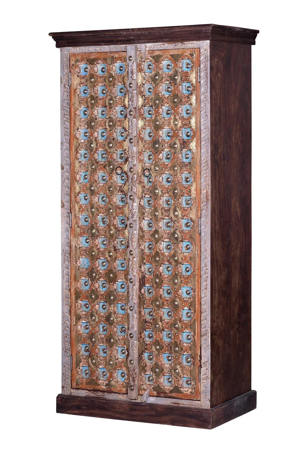 Giner and Colomer - 2-Door Mango Wood Cabinet With Bronze Details & Shelves