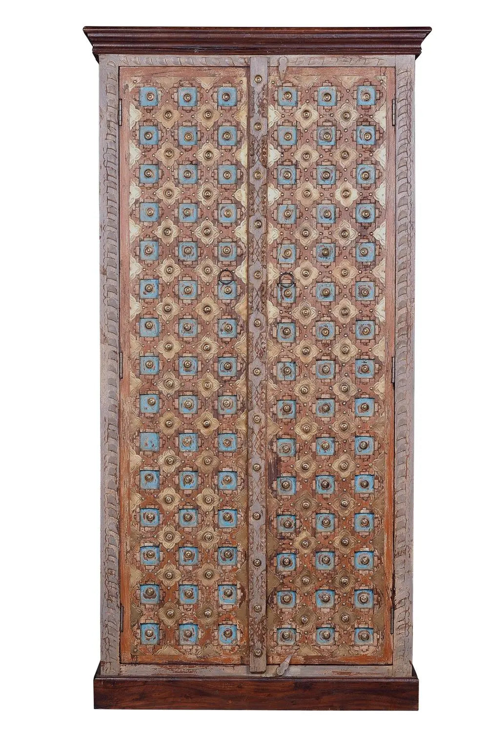Giner and Colomer - 2-Door Mango Wood Cabinet With Bronze Details & Shelves