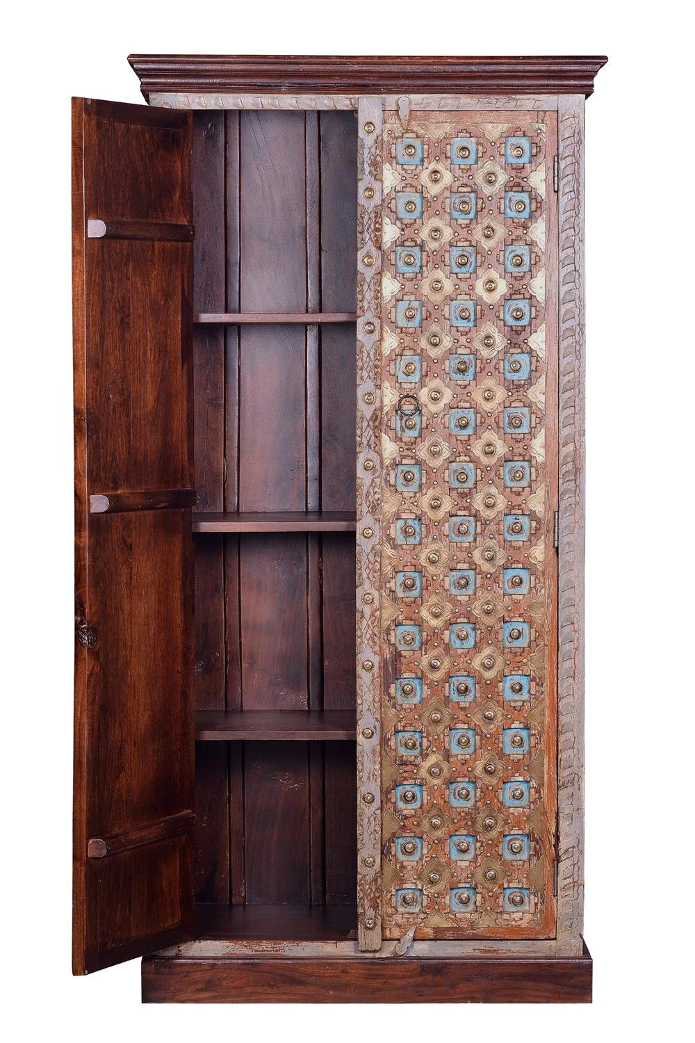 Giner and Colomer - 2-Door Mango Wood Cabinet With Bronze Details & Shelves