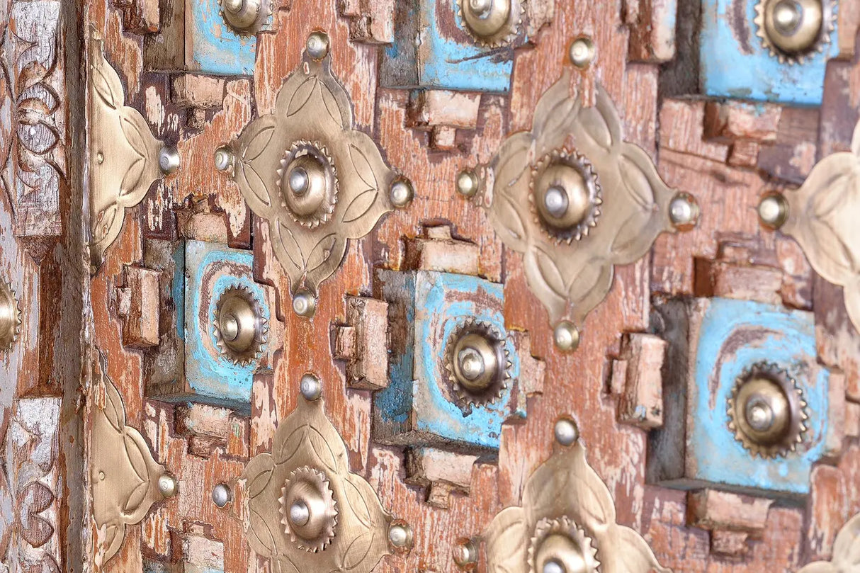 Giner and Colomer - 2-Door Mango Wood Cabinet With Bronze Details & Shelves