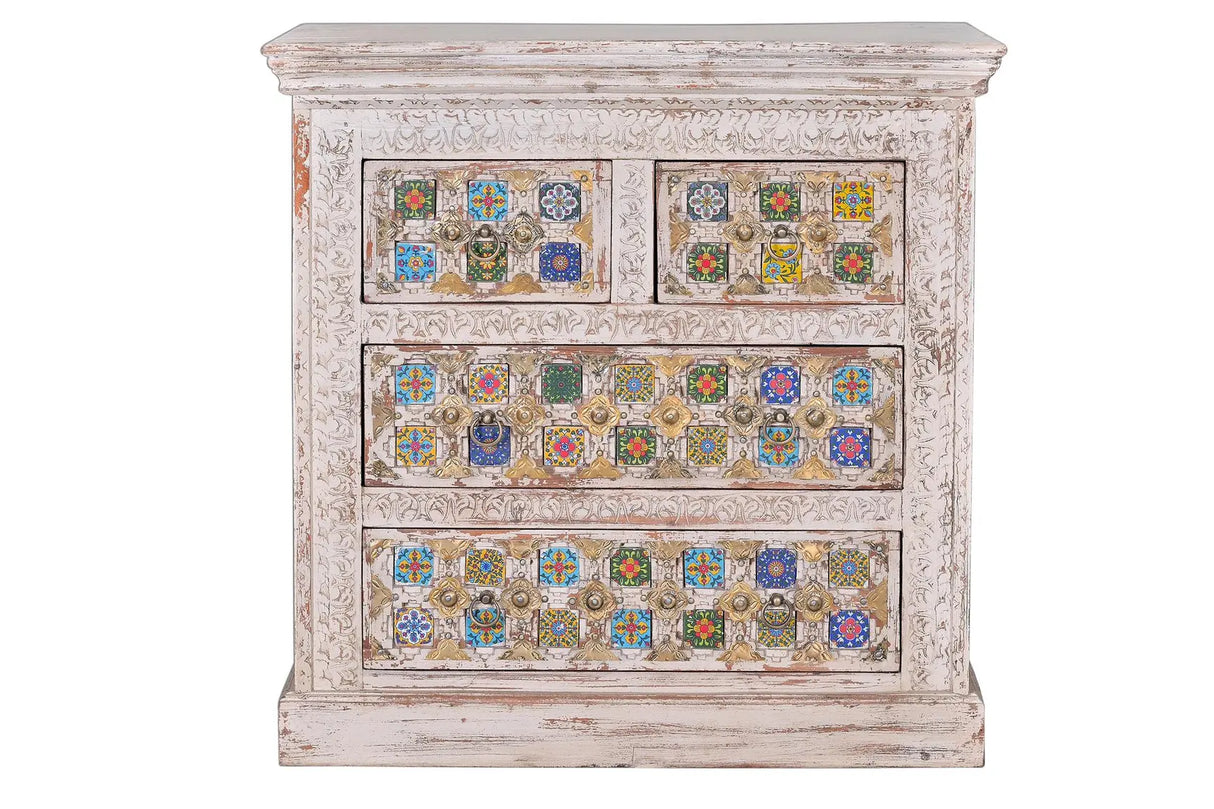 Giner and Colomer - 4-Drawer Mango Wood Chest Of Drawers (Ceramic & Bronze)