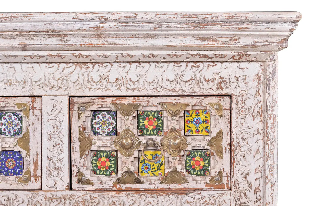 Giner and Colomer - 4-Drawer Mango Wood Chest Of Drawers (Ceramic & Bronze)