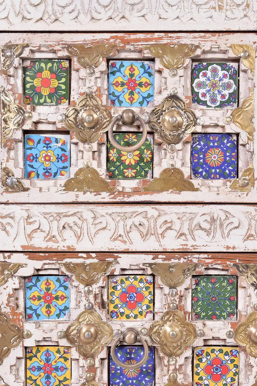 Giner and Colomer - 4-Drawer Mango Wood Chest Of Drawers (Ceramic & Bronze)