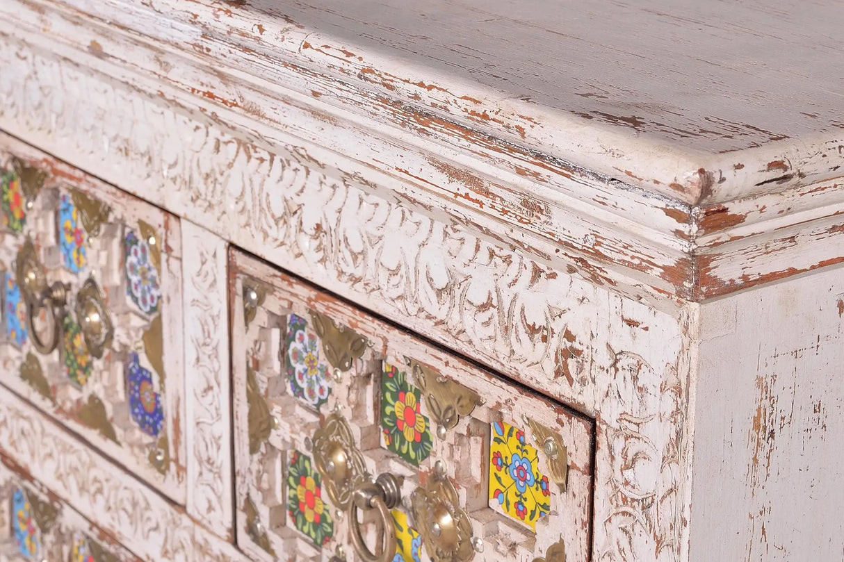 Giner and Colomer - 4-Drawer Mango Wood Chest Of Drawers (Ceramic & Bronze)