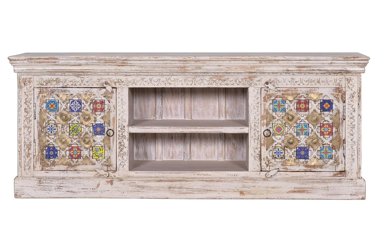 Giner and Colomer - 2-Door Mango Wood TV Stand (Ceramic & Bronze Doors)