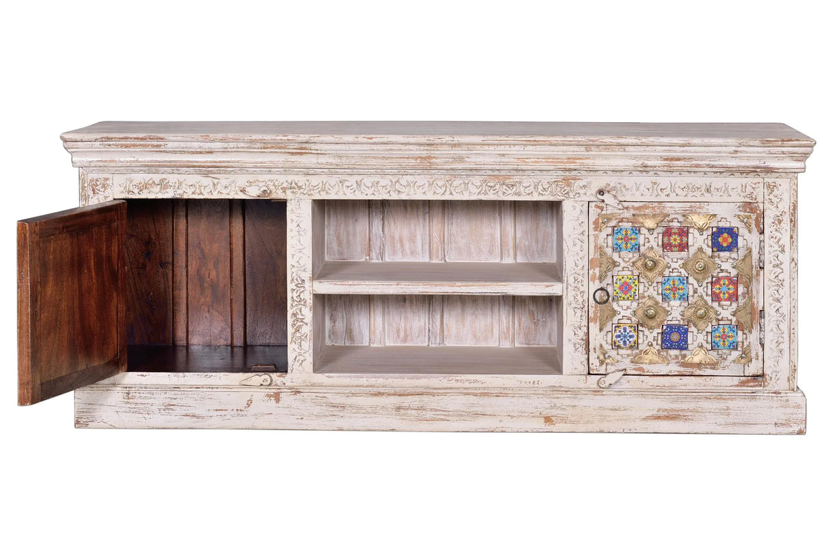 Giner and Colomer - 2-Door Mango Wood TV Stand (Ceramic & Bronze Doors)