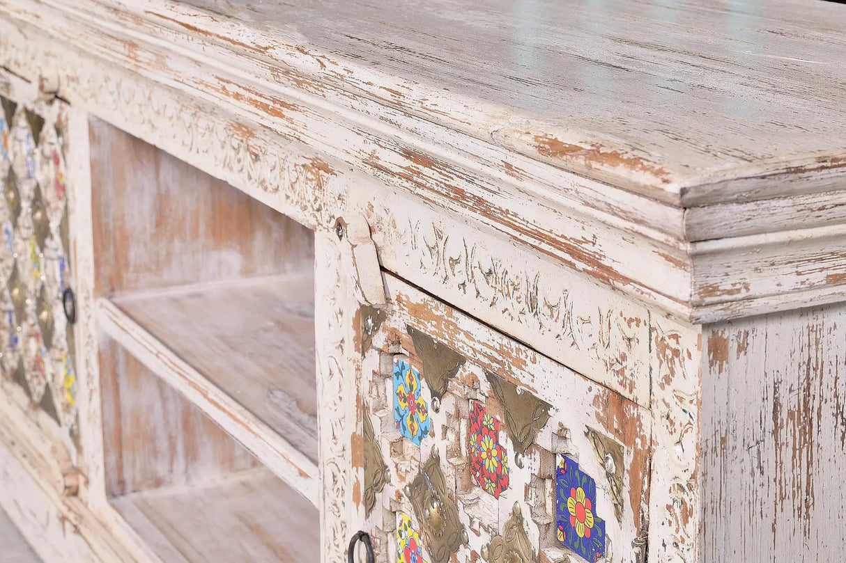 Giner and Colomer - 2-Door Mango Wood TV Stand (Ceramic & Bronze Doors)