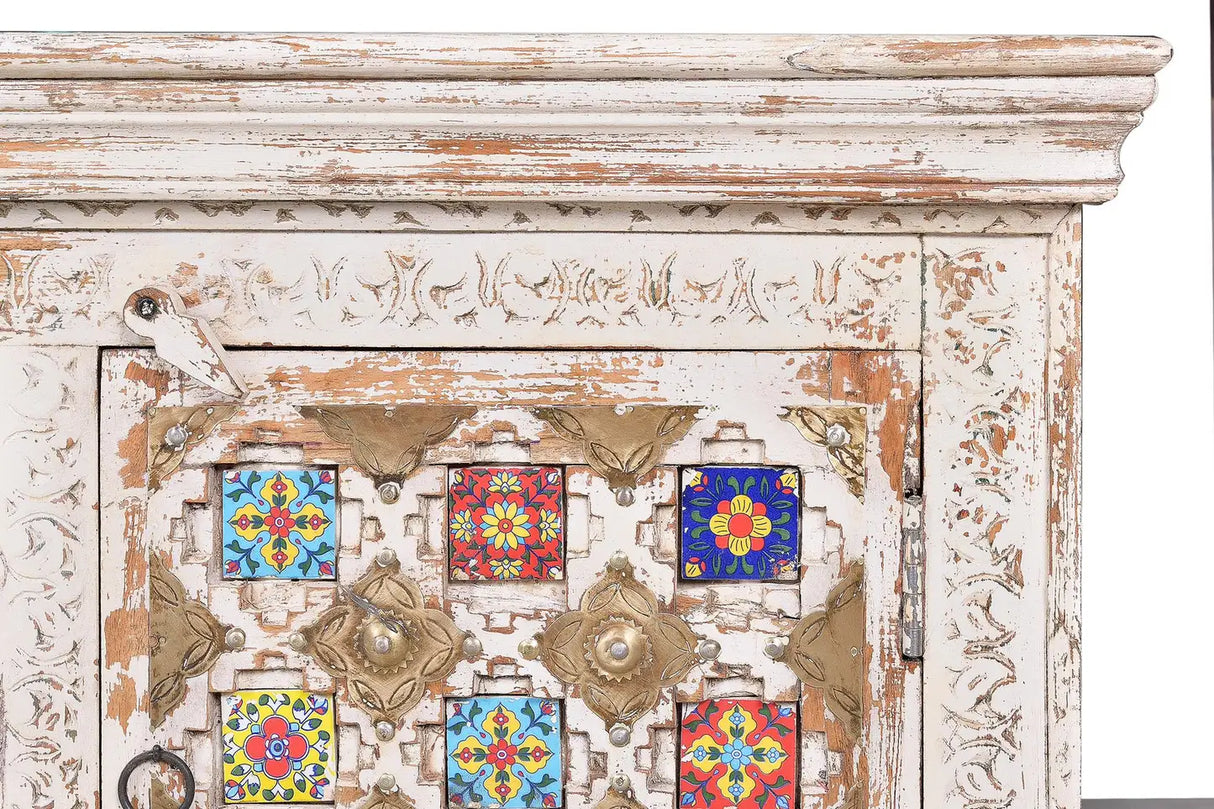 Giner and Colomer - 2-Door Mango Wood TV Stand (Ceramic & Bronze Doors)