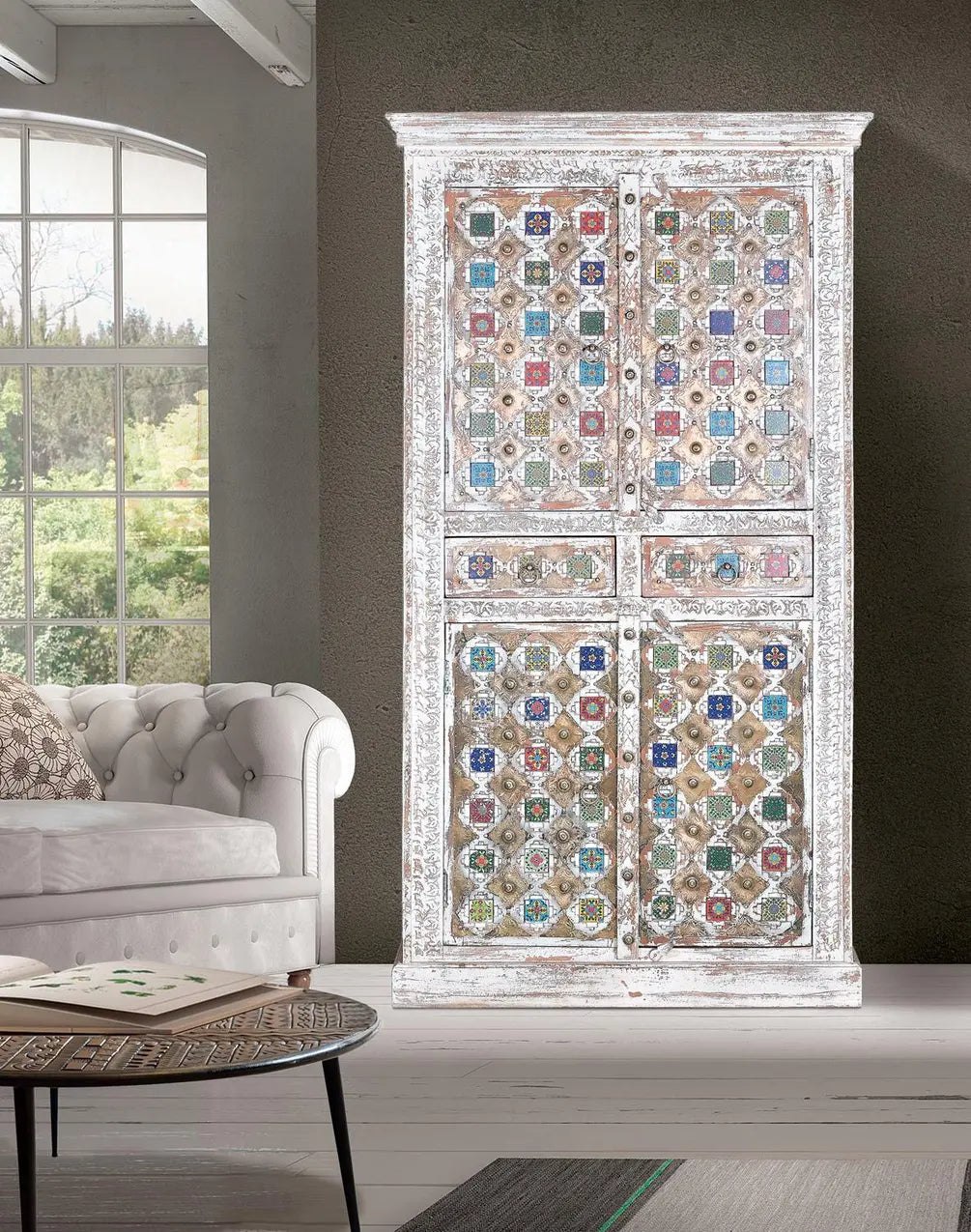 Giner and Colomer - 4-Door, 2-Drawer Mango Wood Cabinet (Ceramic & Bronze)