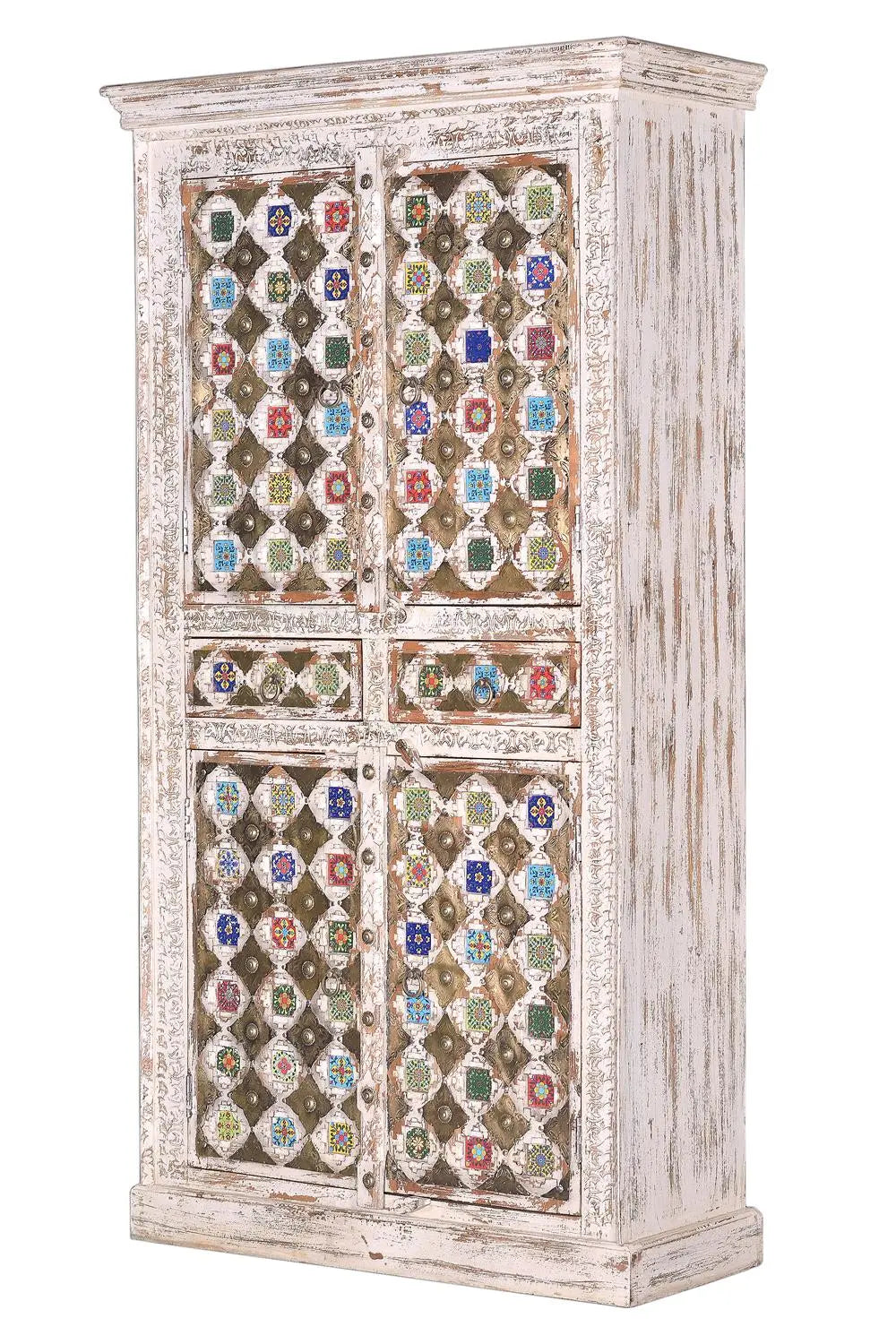 Giner and Colomer - 4-Door, 2-Drawer Mango Wood Cabinet (Ceramic & Bronze)