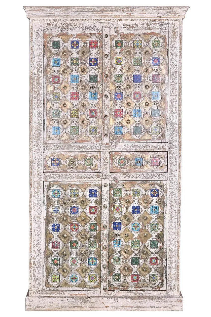 Giner and Colomer - 4-Door, 2-Drawer Mango Wood Cabinet (Ceramic & Bronze)