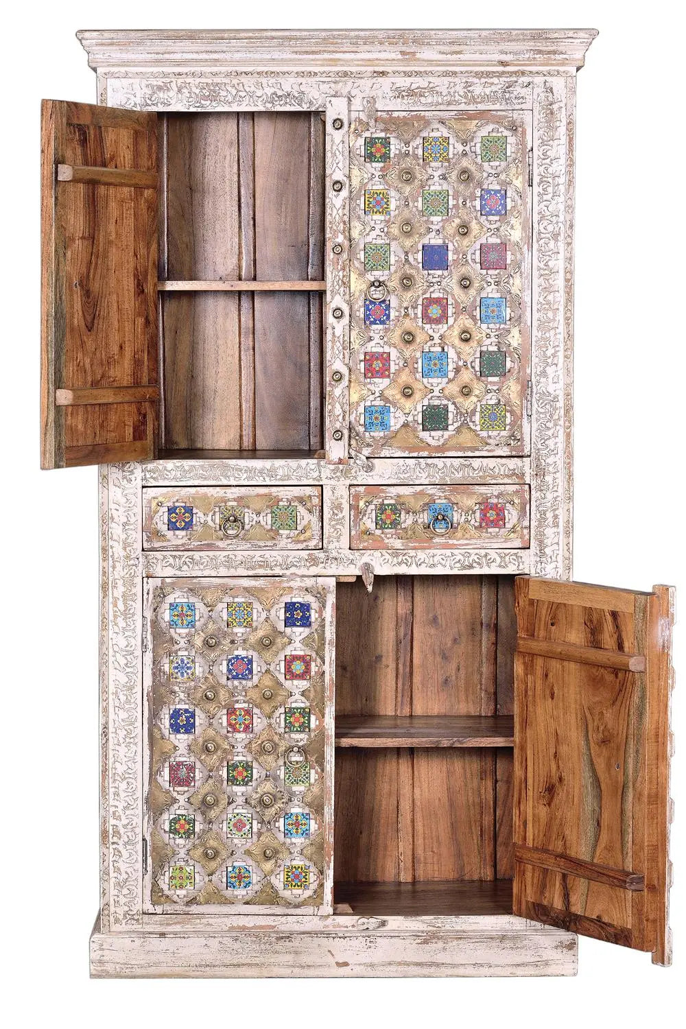 Giner and Colomer - 4-Door, 2-Drawer Mango Wood Cabinet (Ceramic & Bronze)
