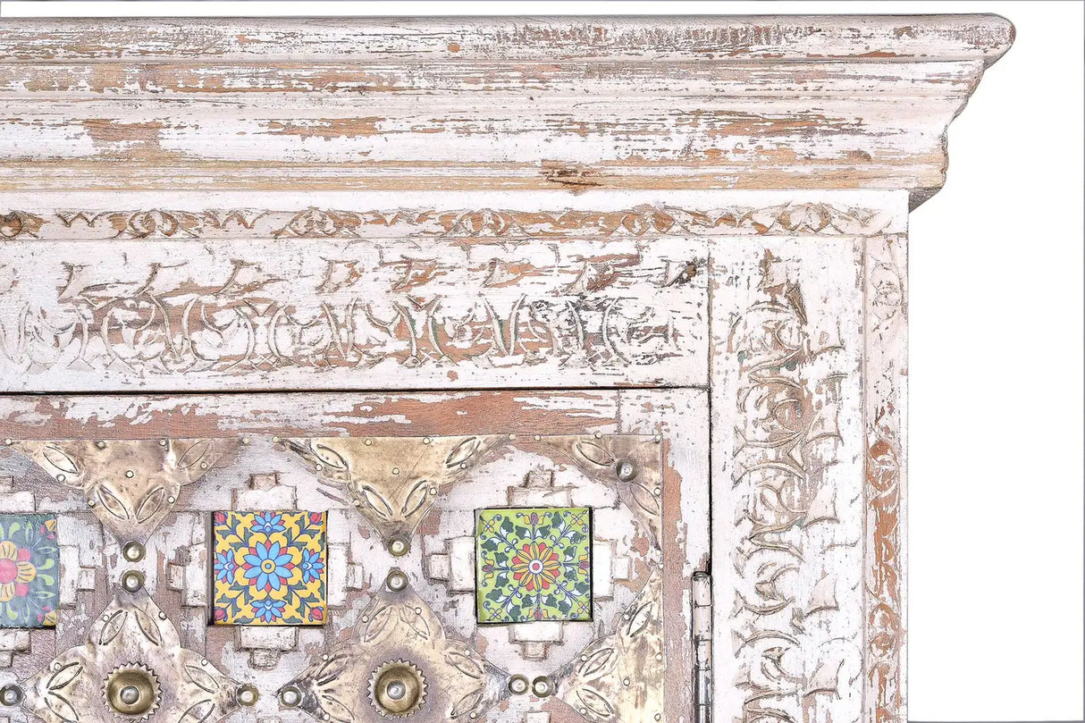 Giner and Colomer - 4-Door, 2-Drawer Mango Wood Cabinet (Ceramic & Bronze)