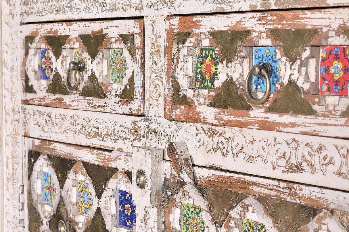 Giner and Colomer - 4-Door, 2-Drawer Mango Wood Cabinet (Ceramic & Bronze)