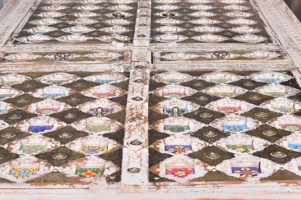 Giner and Colomer - 4-Door, 2-Drawer Mango Wood Cabinet (Ceramic & Bronze)