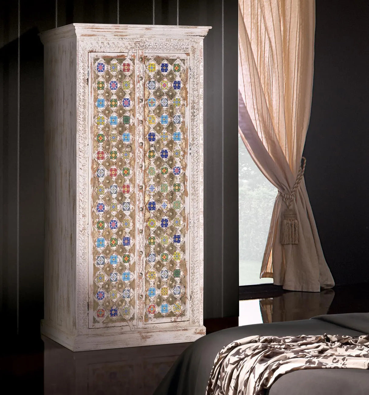 Giner and Colomer - Mango Wood Cabinet With Bronze & Ceramic Details