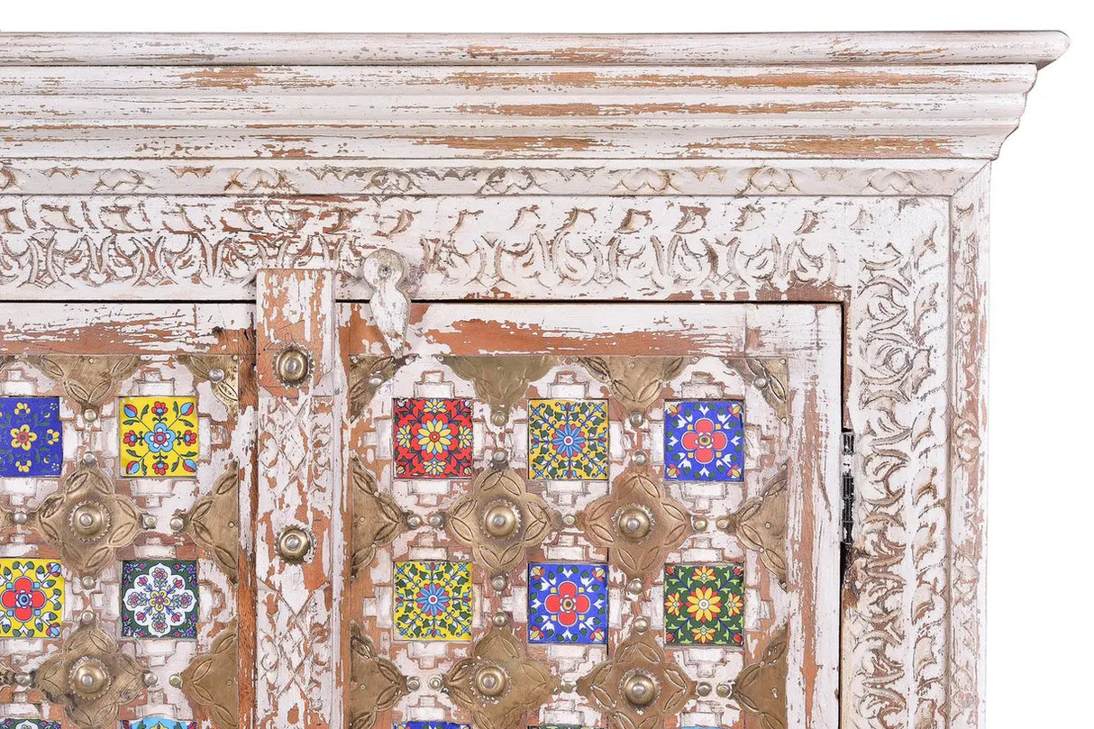 Giner and Colomer - Mango Wood Cabinet With Bronze & Ceramic Details