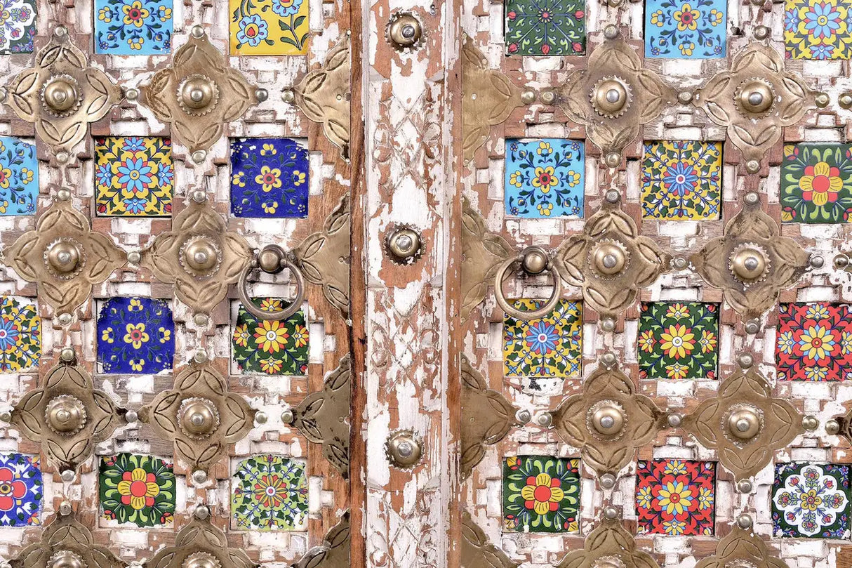 Giner and Colomer - Mango Wood Cabinet With Bronze & Ceramic Details