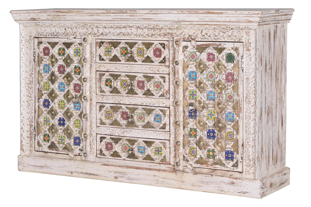 Giner and Colomer - Mango Wood Sideboard (2 Doors, 4 Drawers) With Ceramic & Bronze Details